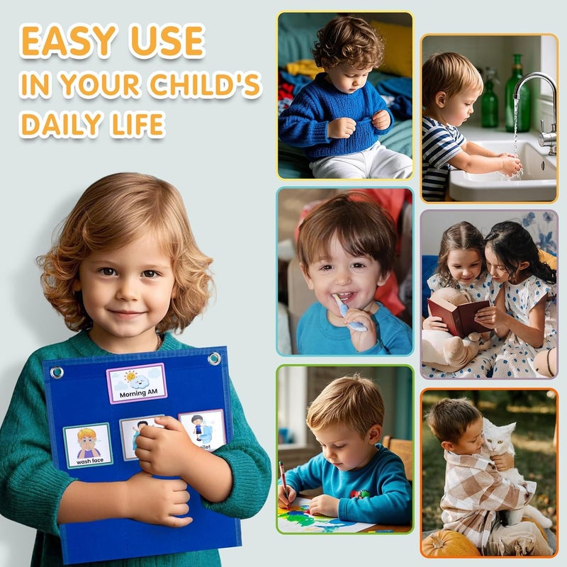 ALSLEA Visual Schedule for Kids with Autism Chore Chart for Kids Daily Routine Chart Autism Learning Materials Toddler Planning Board Visual Schedule for Classroom, Home with 124 Cards (DarkBlue) - Image 4